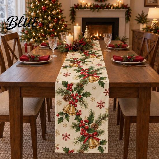 Decorative Table Cover for Christmas Flower Runner Holly Berries Dining Decor Poinsettia Gingerbread Easy to Clean Runner Man Festive Holiday Party