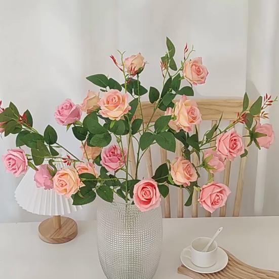Artificial Rose Flowers for Flower Arrangement Faux Silk Rose Bouquet with 5 Heads Blooms for Parties Wedding Home Table Centerpiece