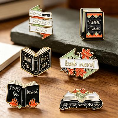 Literary Reading Theme Brooch Book, Flower, Alloy Medal - Fun English Pin - Student Accessory Gift