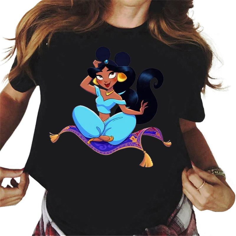 Mickey Ear Hat Ariel The Little Mermaid Print T-shirts Casual Streetwear Vintage Harajuku Princess Print T Shirt 90s Girls