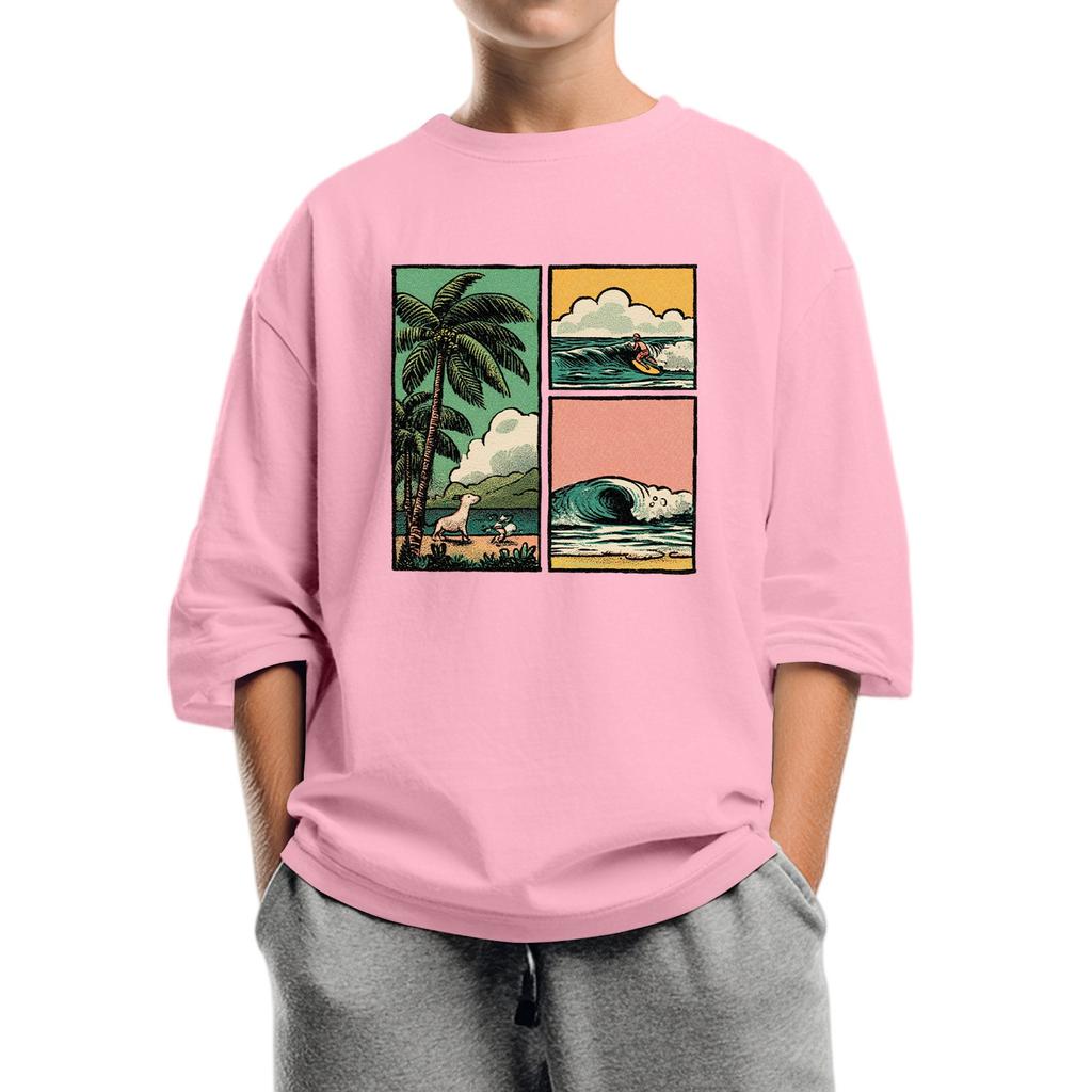 Kindermode Bedrucktes Rundhals-Top mit sieben Ärmeln, lässiges T-Shirt