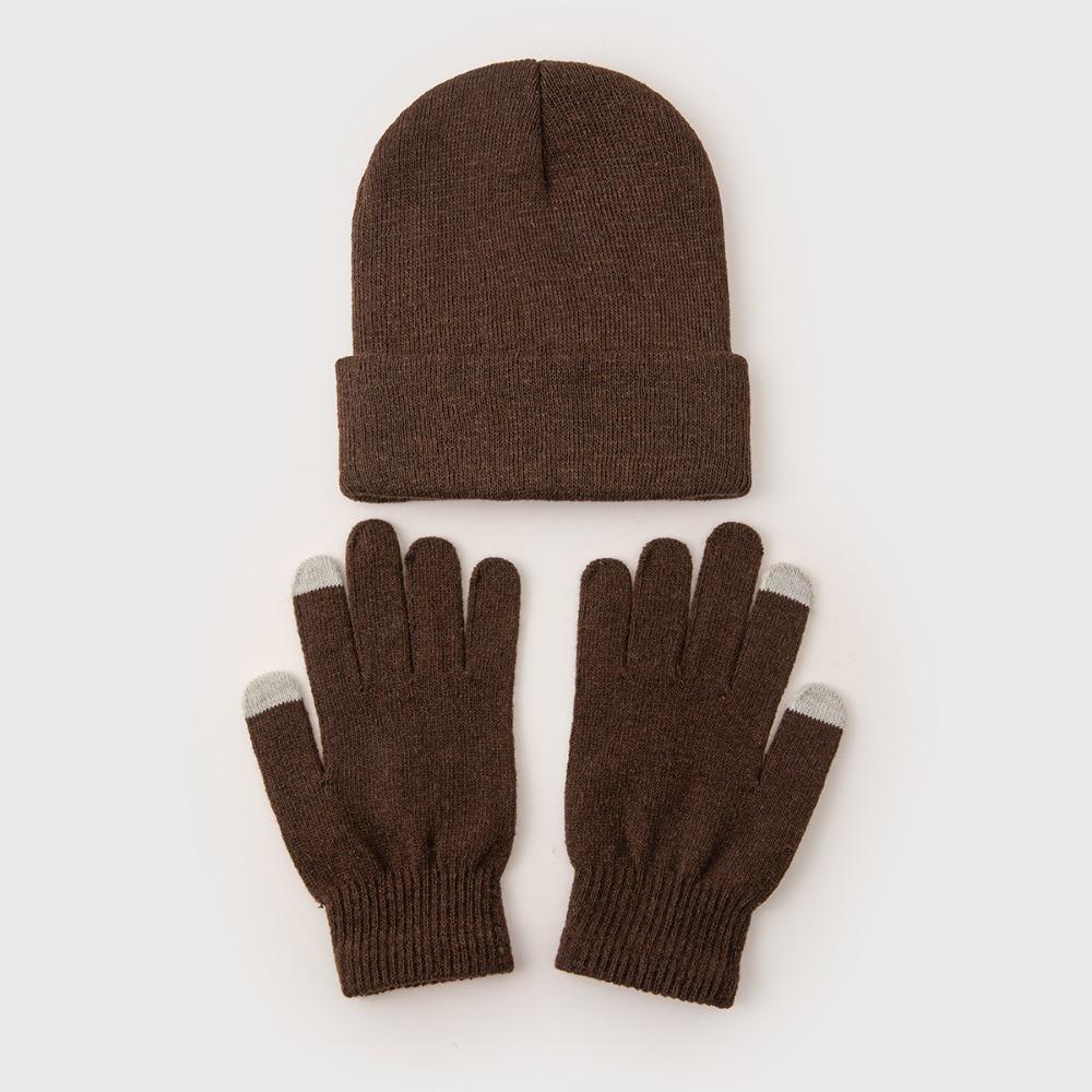 With Gloves 2025 Winter Hats Cute Knitted Solid Hat New Ladies Casual Cap