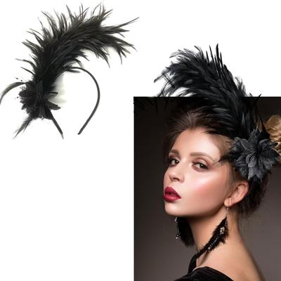 Fascia Piumata Fascinator Fascia Cosplay Cerchietto per Capelli Anni '20 Copricapo Vintage Piuma Accessorio per Capelli da Donna
