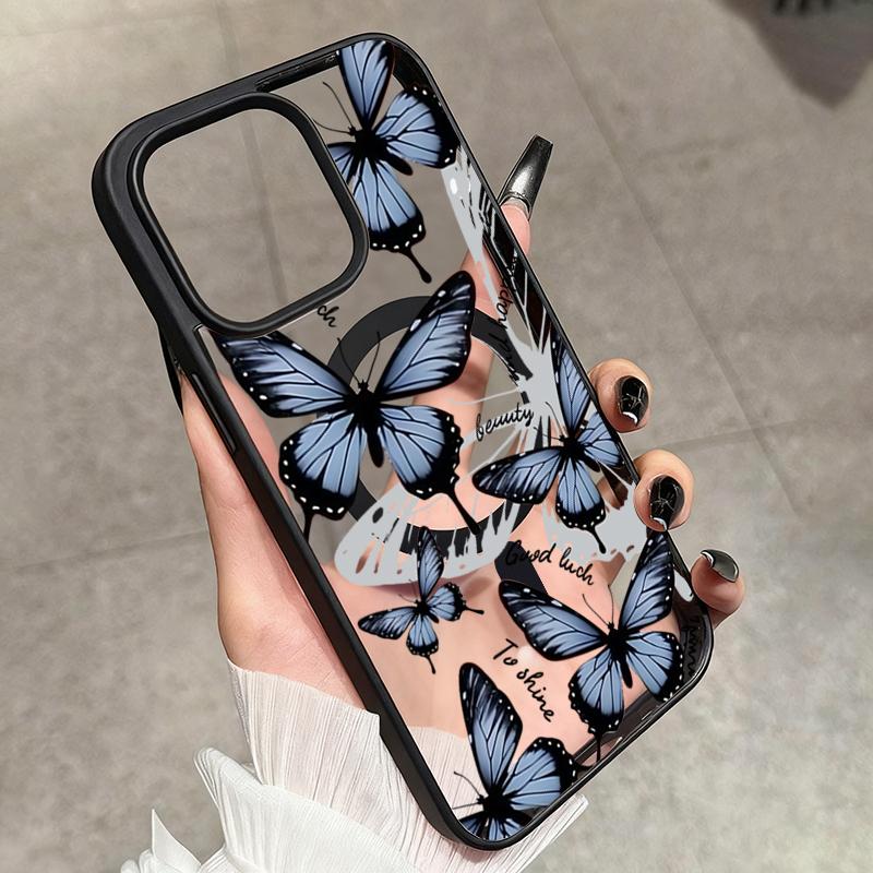 Butterfly Magnetic Transparent Phone Case For iPhone 17 16 15 14 13 12 11 Pro Max Plus Air 16E For Magsafe Wireless Charge Cover