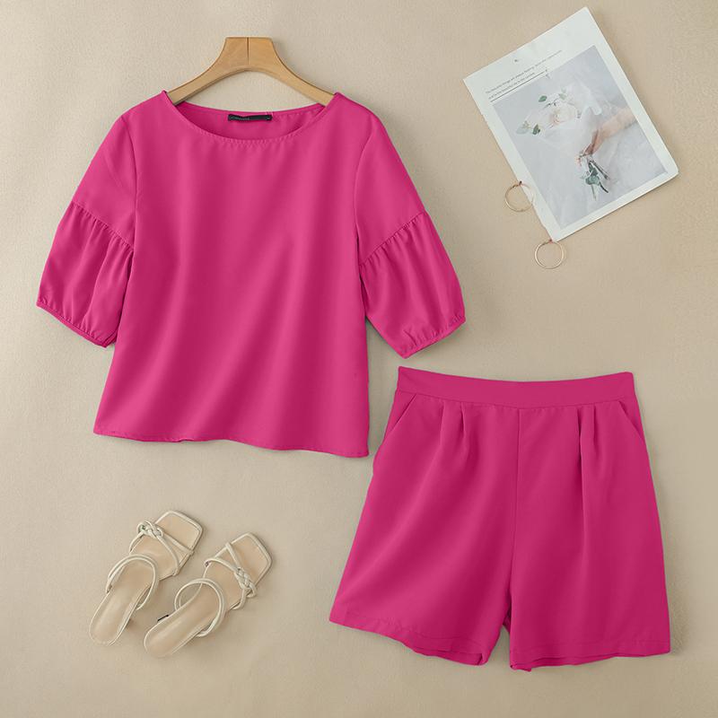 

ZANZEA Women Half Sleeve Blouse and Shorts Summer Two Piece Suit Sets