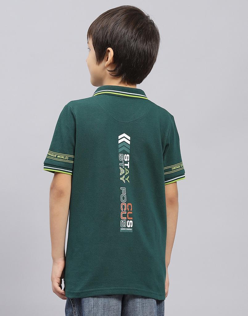 MONTE CARLO Boys Green Printed Collared Neck Half Sleeve T-Shirt