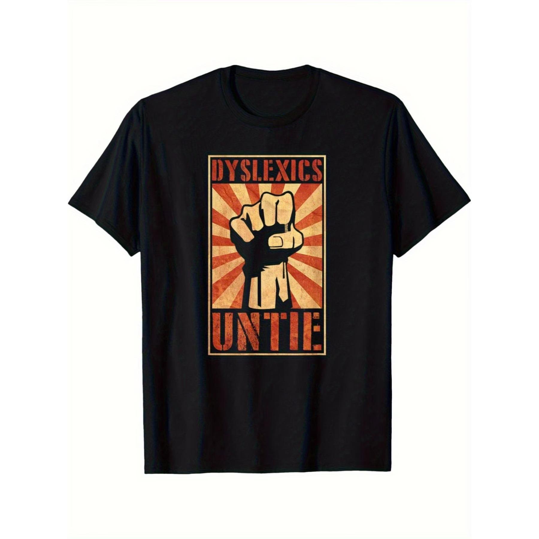 Men s Dyslexia Awareness T-Shirt - Black with Orange/Red  Dyslexics  &  UNITE  Print, Funny Spelling Design, Casual Round Neck Tee S чёрный