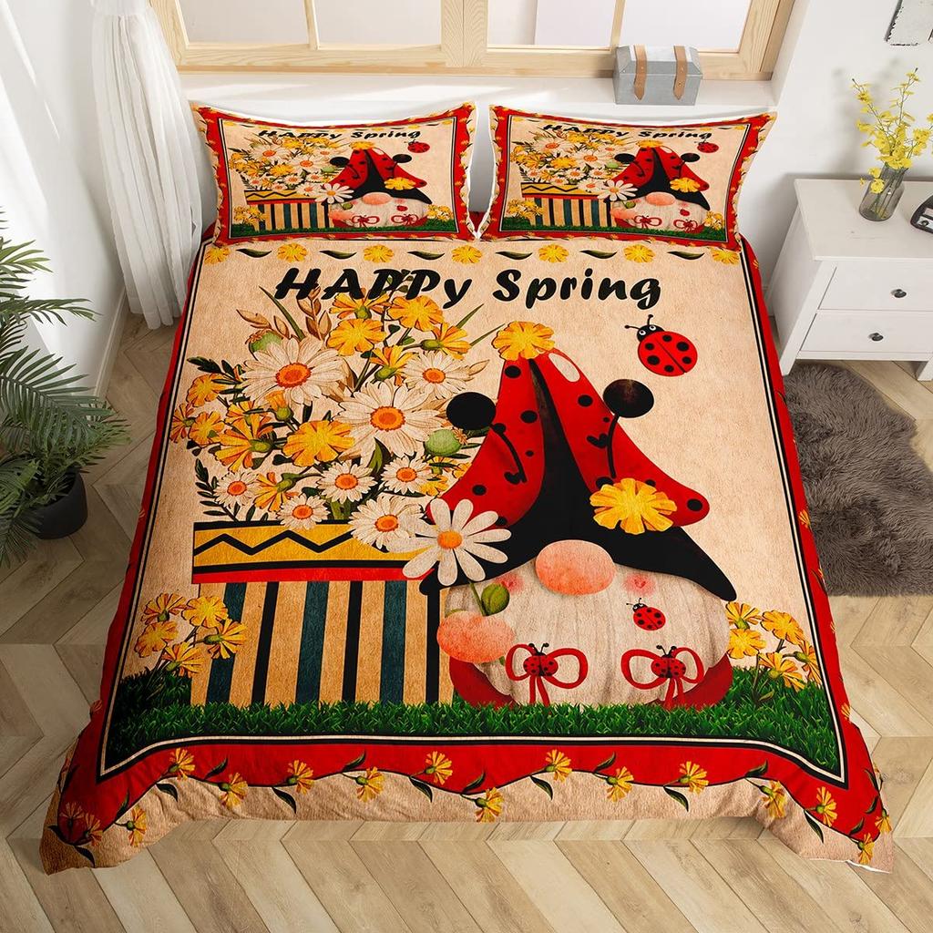 Comforter Ladybug Comforter Set Ladybug On Green Leaf Wild Wildlife Theme Microfiber Bedding Set 3Pcs For Kids Teens