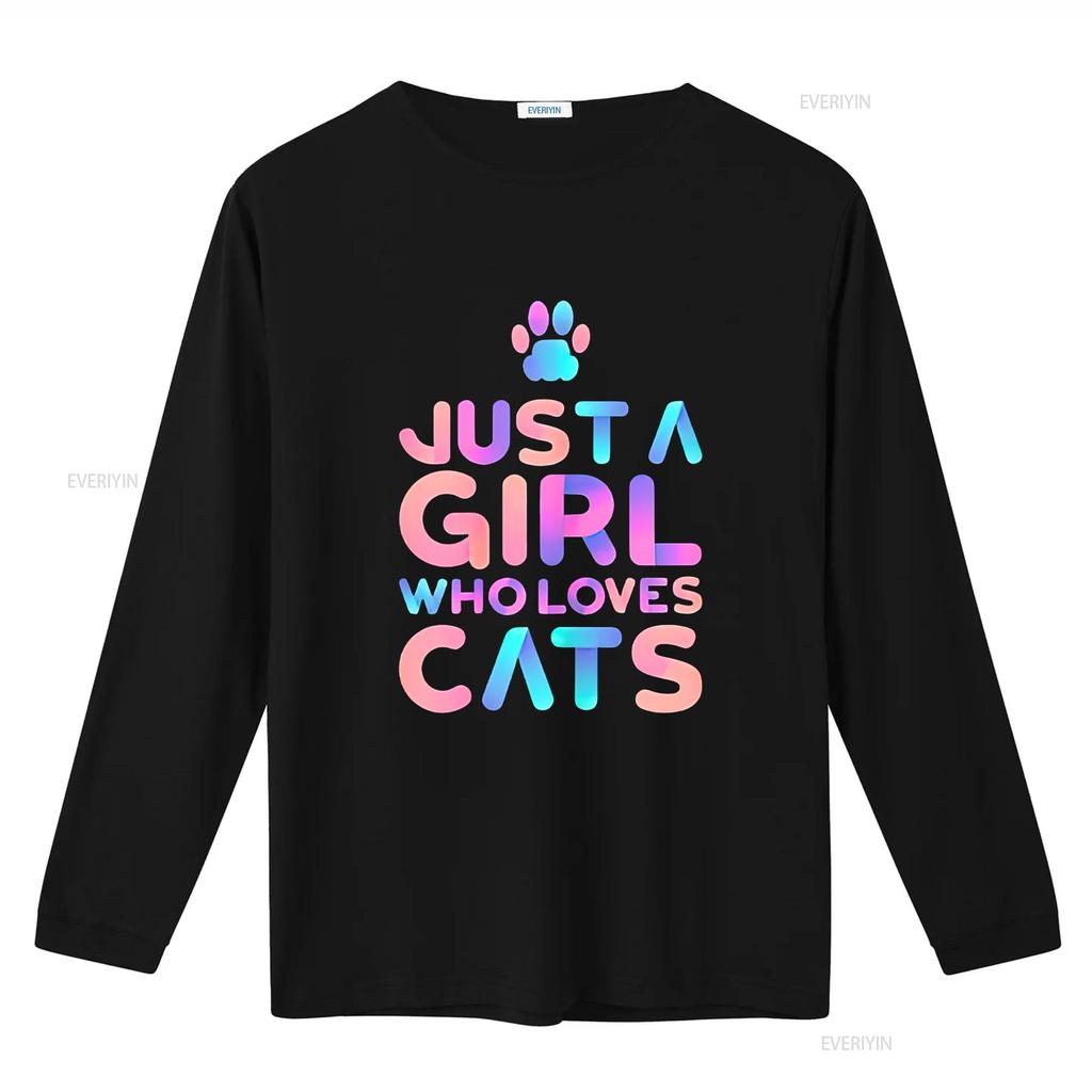 Women S T Shirt Cute Cat Lover Just A Girl Who Loves Cats Print Casual Tops Black Small Vintage Washed Comfortable Stretched
