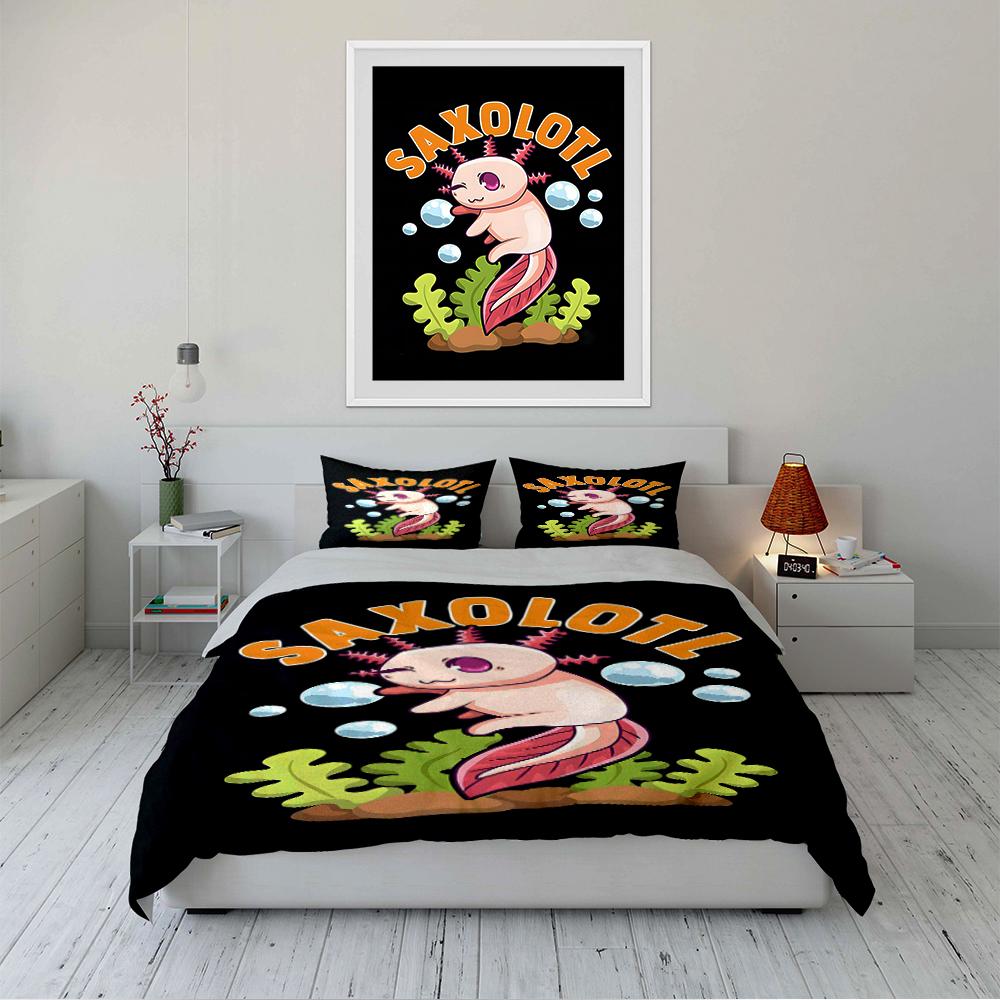 Axolotl Cartoon Design Bedding Set Bedding Set (1 Duvet Cover, 2 Pillowcases, Duvet Not Included)