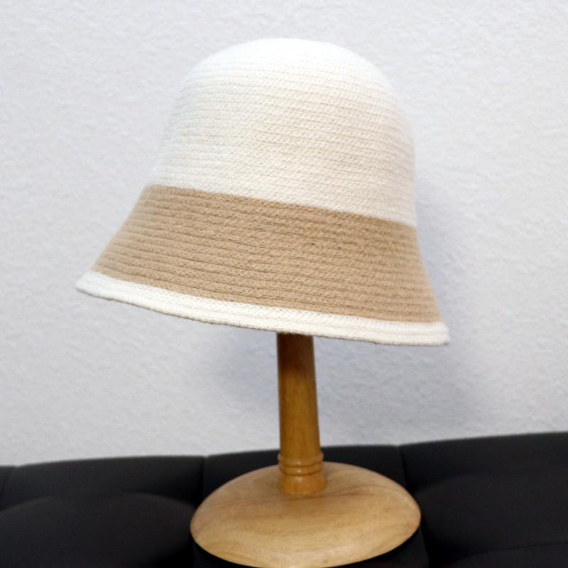 Women Retro Color Blocked Autumn and Winter Knitted Hat Versatile Casual Fisherman Hat