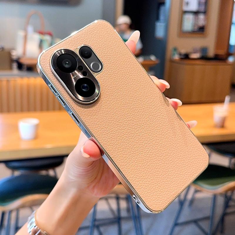 For Vivo V31 5G/V40 Pro/V50/V50 Pro/V60/X200 FE Case Lychee Pattern Leather Metal Alloy Camera Frame Protection Back Case Cover
