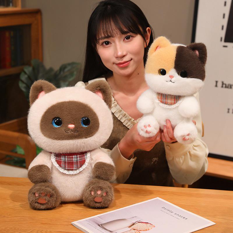 Cute Black Cat & Calico Cat Plush Dolls - Children's Gift & Desk Companion