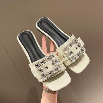 Fashion Women Slippers Summer Outside Flat Slippers Square Toe Sexy and Fashionable Beach Shoes Women's Sandals Womens Sexy Shoes