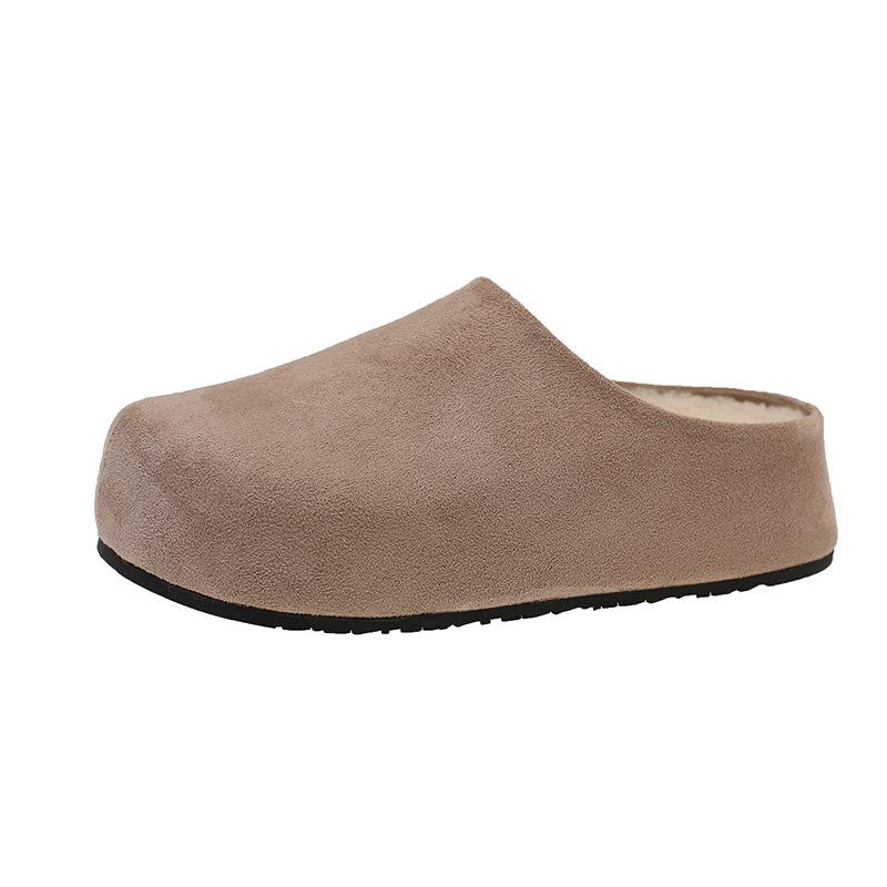 Comfortable casual shoes platform bag head half slippers velvet boken shoes loafers autumn and winter wear soft-soled slippers women's shoes