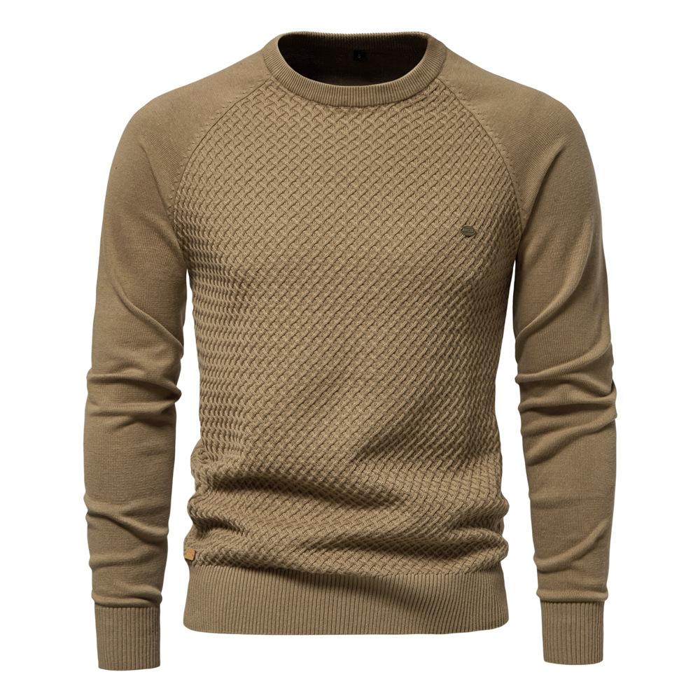 New Autumn and Winter Cotton Men's Sweaters Men's Sweater Pullover Solid Color Raglan Sleeve Sweater