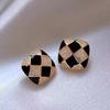Silver Needle Korean Version Elegant Black and White Plaid Earrings