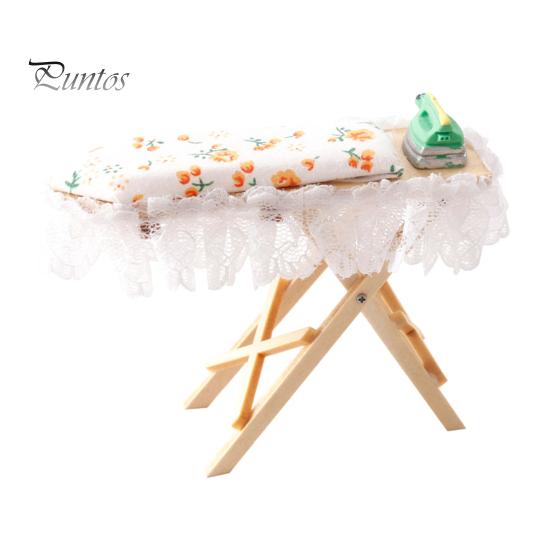 

Деревянная мини-гладильная полка, миниатюрный держатель для утюга с утюгом, реалистичное декоративное украшение для игрового домика для 1 человека:12 кукольный домик белый