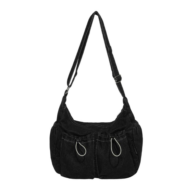 New fashionable and personalized women's large-capacity shoulder bag, washed denim messenger bag, retro women's bag, underarm bag.