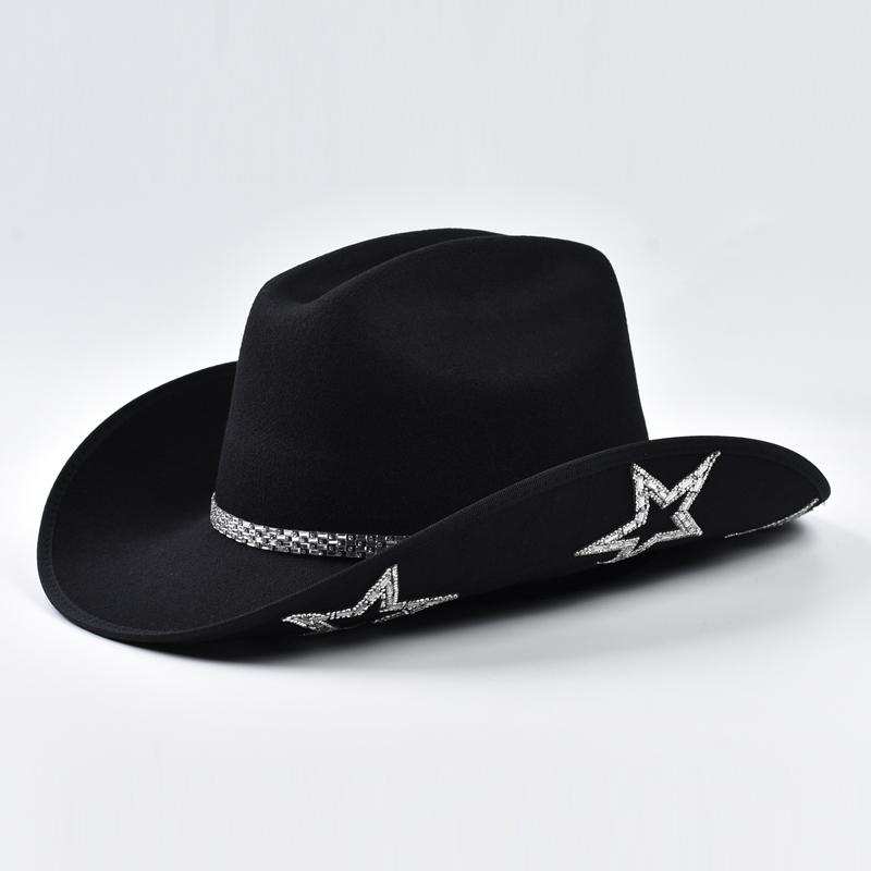 Winter Women Cowgirl Hat Wide Brim Rhinestone Star Western Hats for Wedding Carnival Rave Party Travel Costume Accessories