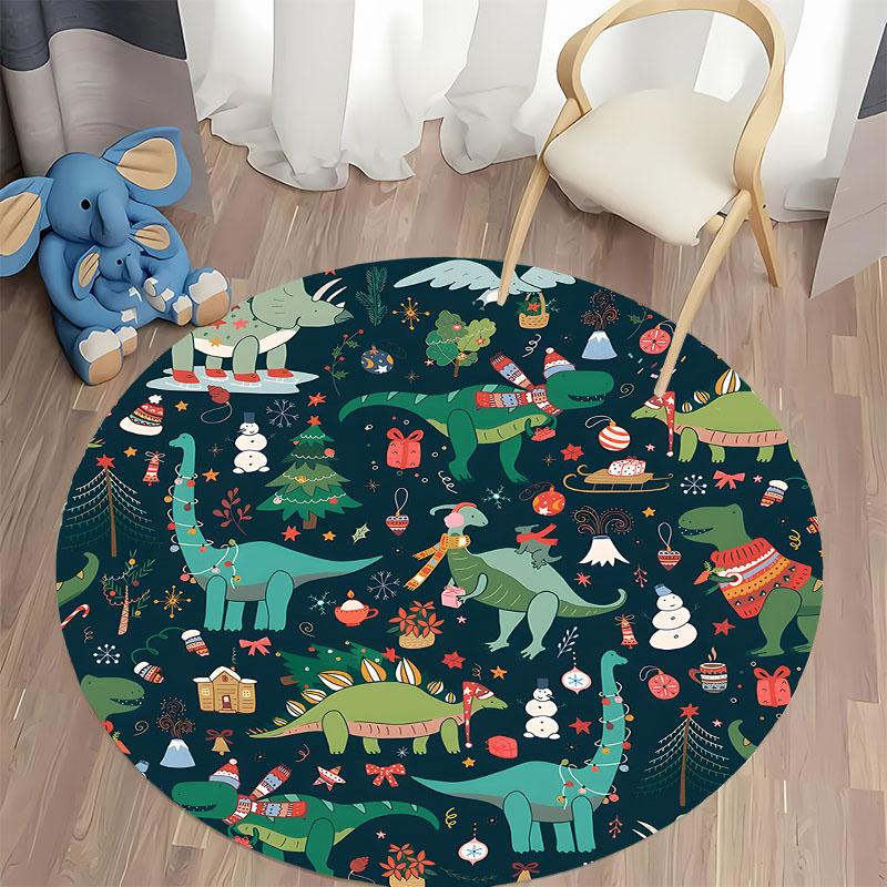 Festive Dinosaur Rug for Playroom or Nursery round carpet for home sofa bedroom, gift