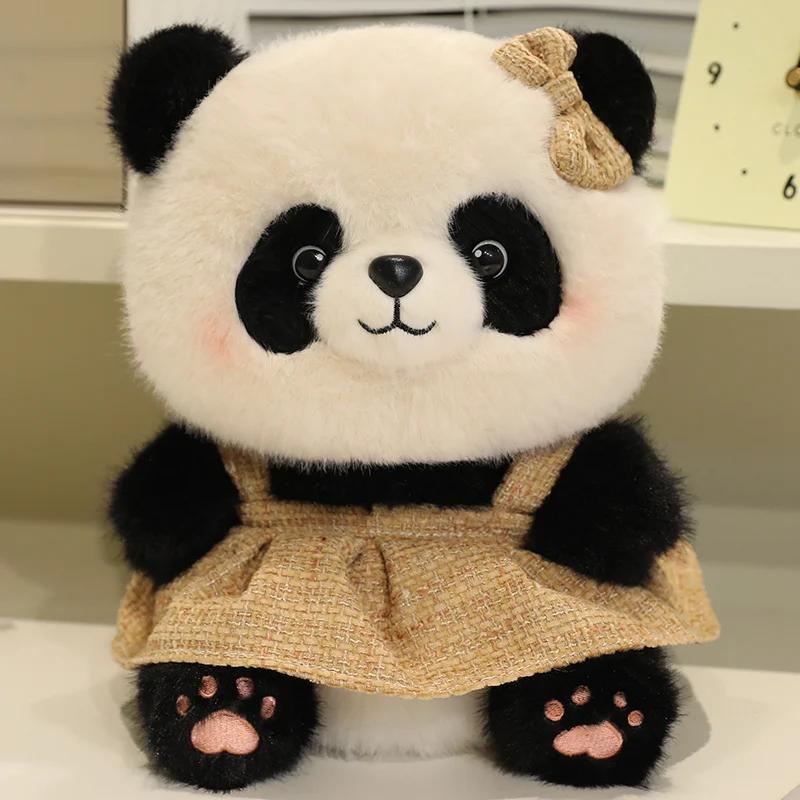 Good Quality Cartoon Panda Plush Toys Cute Elegant Cozy Panda Doll Wearing Princess Dress Sweater Kids Gift Multiple Styles