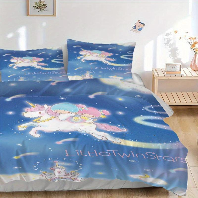 

Набор постельного белья с единорогом и Little Twin Stars, 3 предмета - Мягкий и удобный Декор для спальни, гостевой комнаты и общежития. Комплект постельного белья: 1 пододеяльник + 2 наволочки. S096 135x200cm