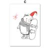 Cartoon Elk Snowman Picture Minimalist Sketch Canvas Poster Merry Christmas Decor Painting Happy New Year Kids Room Decor No Frame