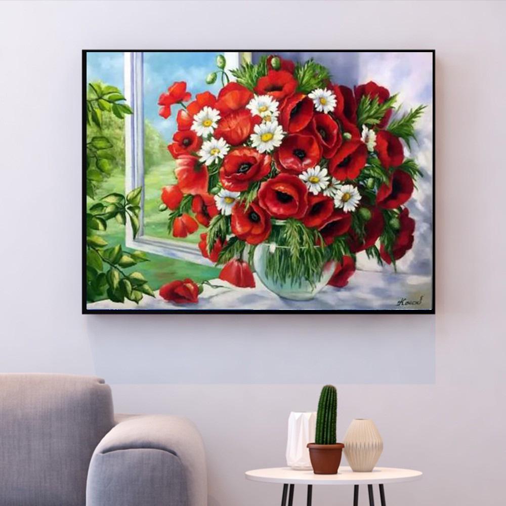 

HUACAN DIY Полный дрель Алмазная картина Цветы Искусство Вышивка Крестом Мозаика Домашний Декор Подарок Full square 25*30 cm