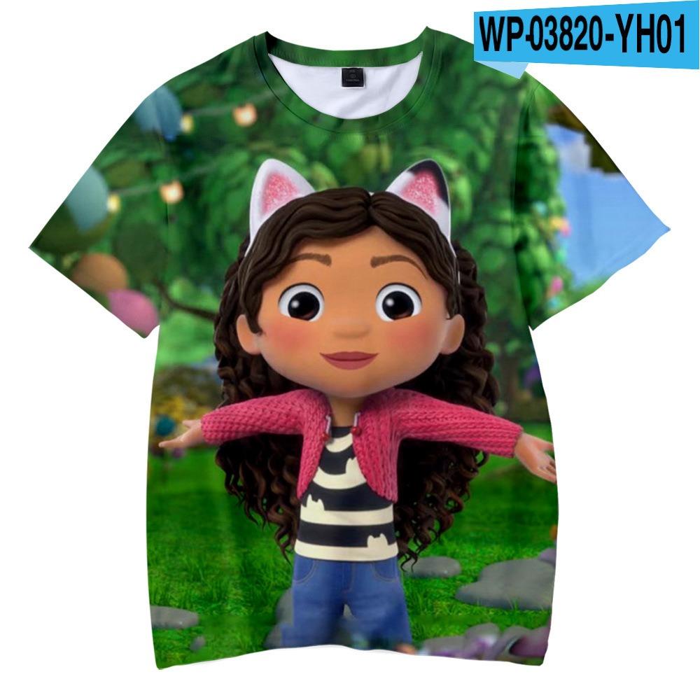 Summer Children's Gabby's Dollhouse Series 3D Cartoon Casual Loose Short Sleeves for Daily Comfort