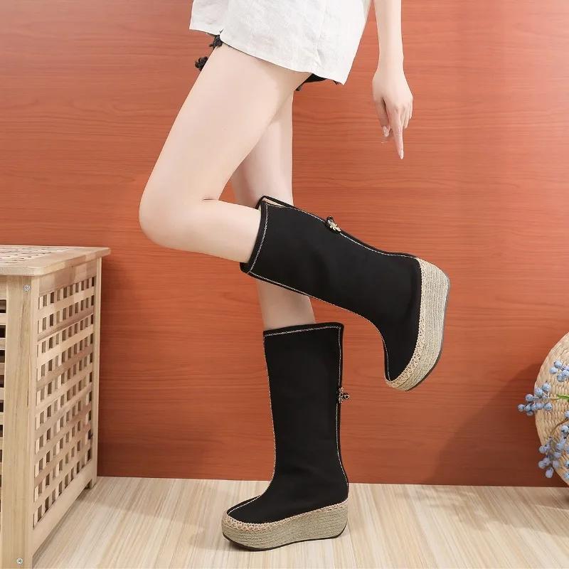 Fashion 2024 New Autumn And Winter Boots Retro Women's Knee-high Boots With Fashion Women's Platform High Boots
