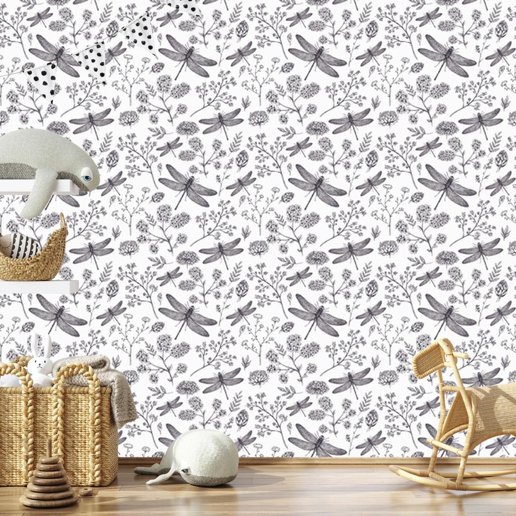 Wallpaper Butterflies Plants Flowers for Living Room and Bedroom 50x1000