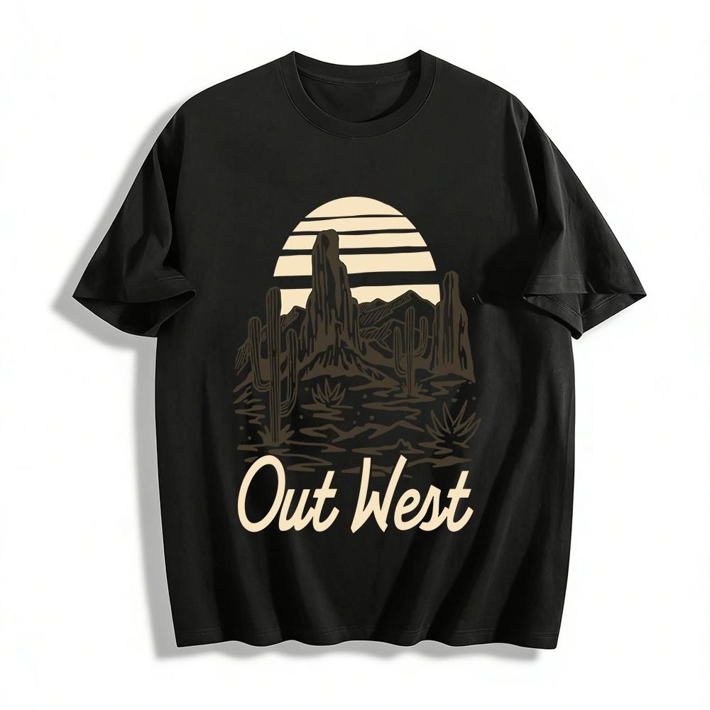 Out West Desert Cactus Print Casual Short Sleeve T-Shirt Pure cotton T-shirt XXS