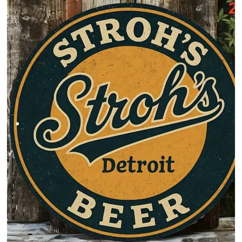 Strohs Beer Retro Metal Tin Sign Vintage Wall Art for Man Cave Garage Bar Decor 20x20