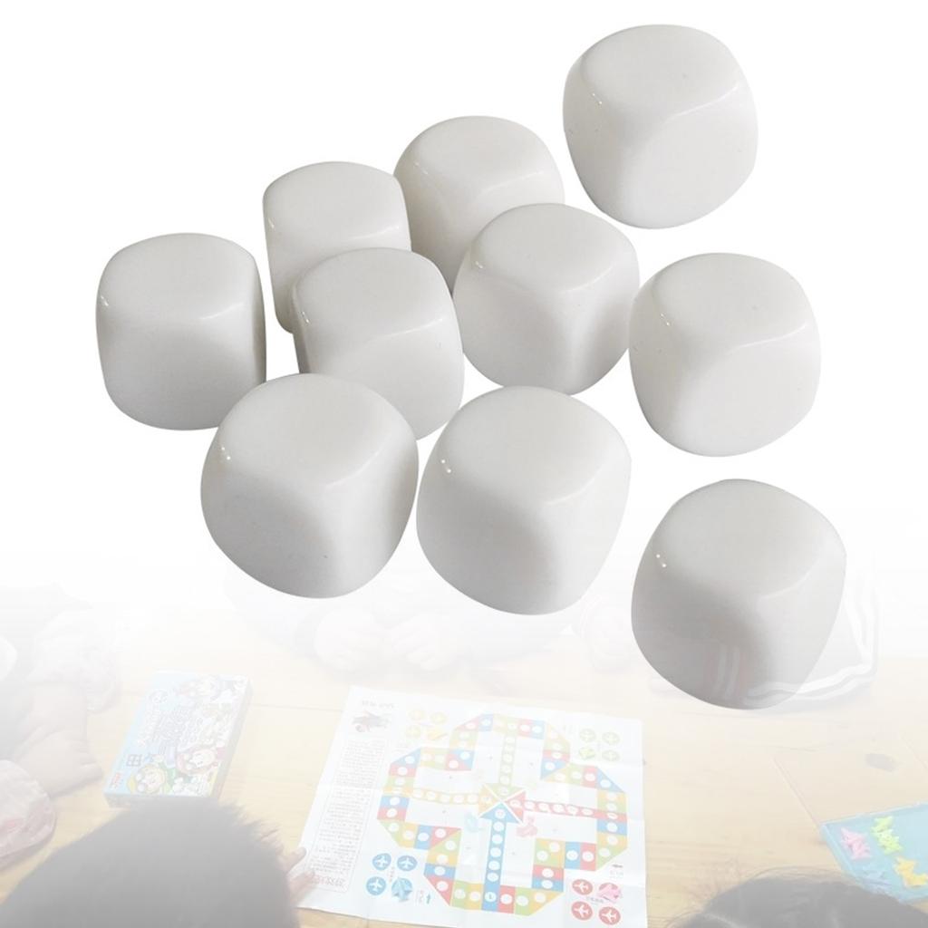 10Pcs Blank Acrylic Dices Cube 16mm Round Six Sided Dices for Board Game, DIY Sticker, Math Counting Teaching
