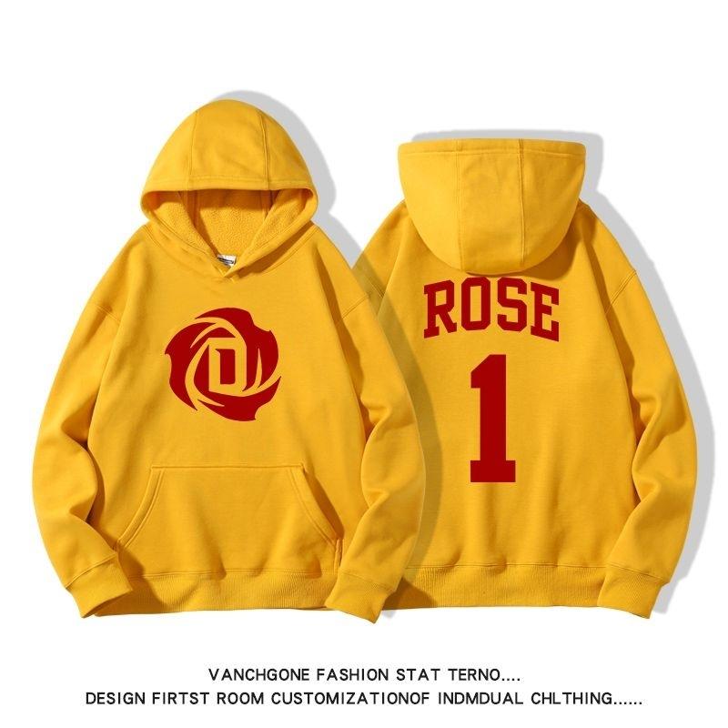 Neues Rose 3D-Druck Kapuzensweatshirt Bulls 1 Trikot Herren Damen Pullover Amerikanischer Herbst und Winter Baumwolle Locker Erwachsene Oberteile Jacke