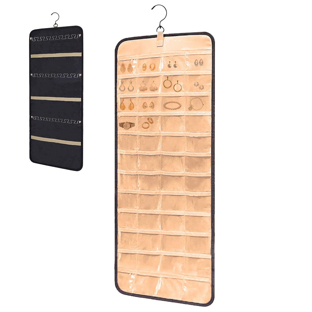 Double Sided Jewelry Organizer Double Sided Jewelry Storage Display Hangings Bag Double-Sided Design Jewelry Travel Organizer чёрный