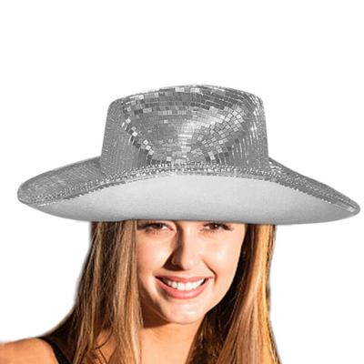 Disco Ball Cowboy Hat Women Sparkly Glitter Space Hat Silver Mirror Ball Cowboy Hat For Wedding Costume Cosplay Decor