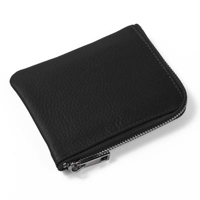 Blanc Pomme Women's Mini Wallet, Genuine Leather, Compact, L-Shaped Zipper, Black, Bp-1074