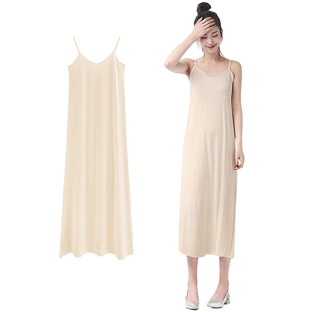 Eukkis Long Maxi Size M Women's Camisole, Underwear, Petticoat, Sheer, Breathable, Non-Slip, Anti-Static, Beige, Length,