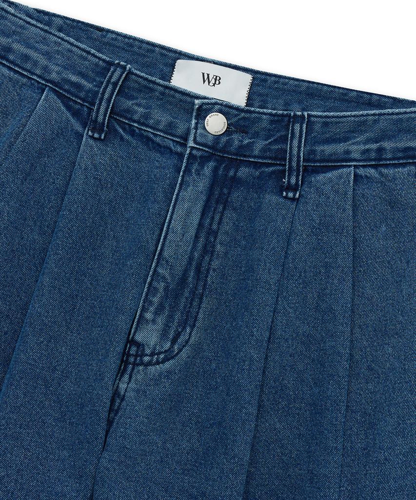 WEST GRAND BOULEVARD Pure Washed Two-Tuck Denim Shorts Deep Blue
