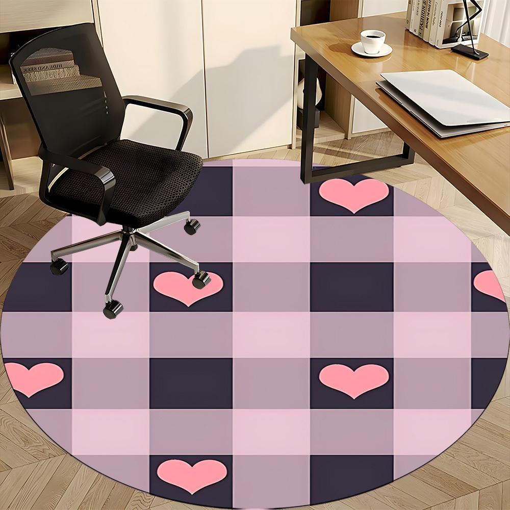 1pc Heart Checkered Pattern Chair Carpet for Office Non Slip, Machine Washable Rug for Office, Room Holiday Decor for Christmas, Birthday Polyester