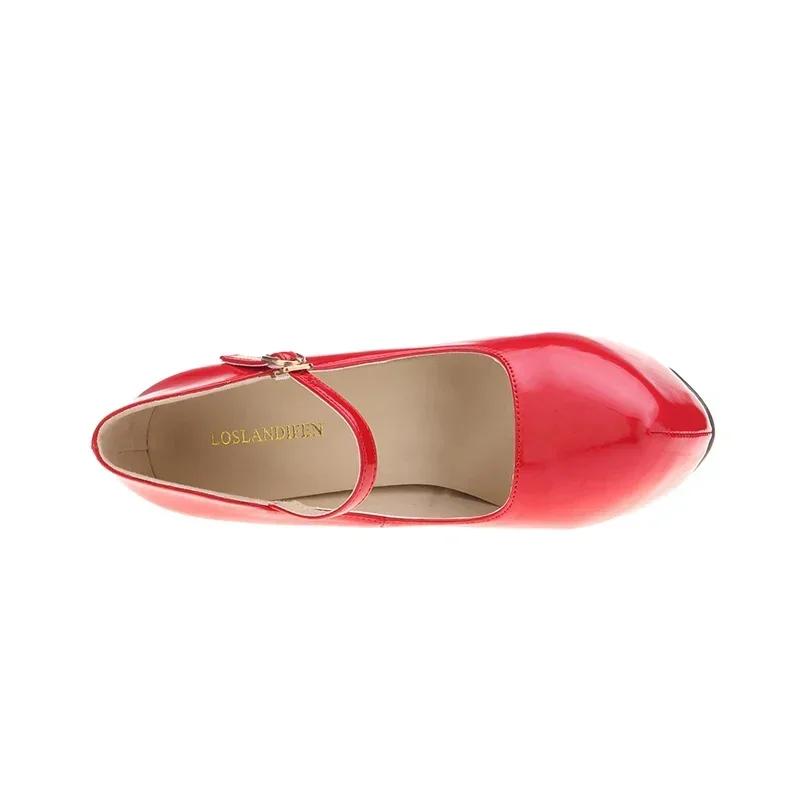 Women Platform High Heels Stiletto Sexy 14cm Round Toes Pole Dance Pumps Fashion Party Dress Buckle Wedding Shoes Large Size 44