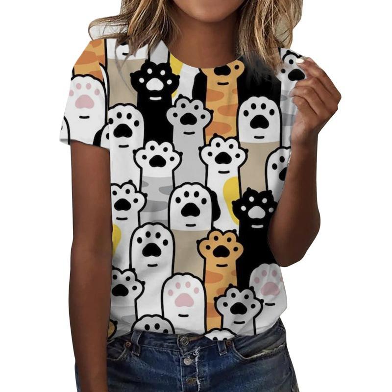 New Cute Cat T-shirt Animal Cat 3D Printed Women's Summer Round Neck Short sleeved T-shirt Harajuku T-shirt Women's Clothing