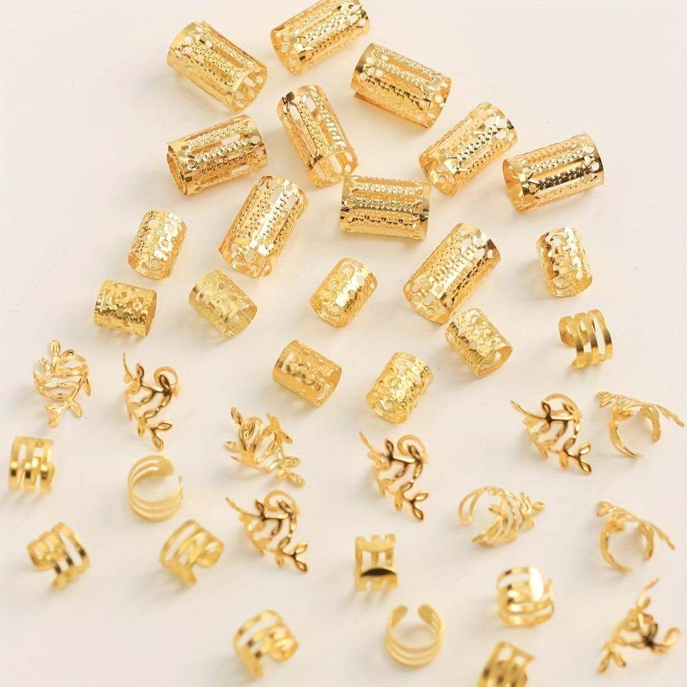 40PCS Gold and Silver Dreadlocks Beads Metal Cuff Clips Hair Braid Tubes  for Braids