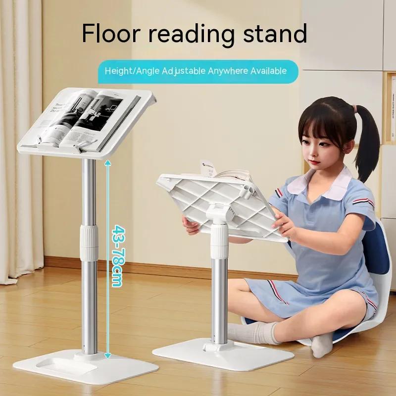 Oatsbasf Floor Reading Stand 43-78cm Height Adjustable Tablet Stand Book Shelf Liftable Reading Table Foldable Pad Laptop Holder