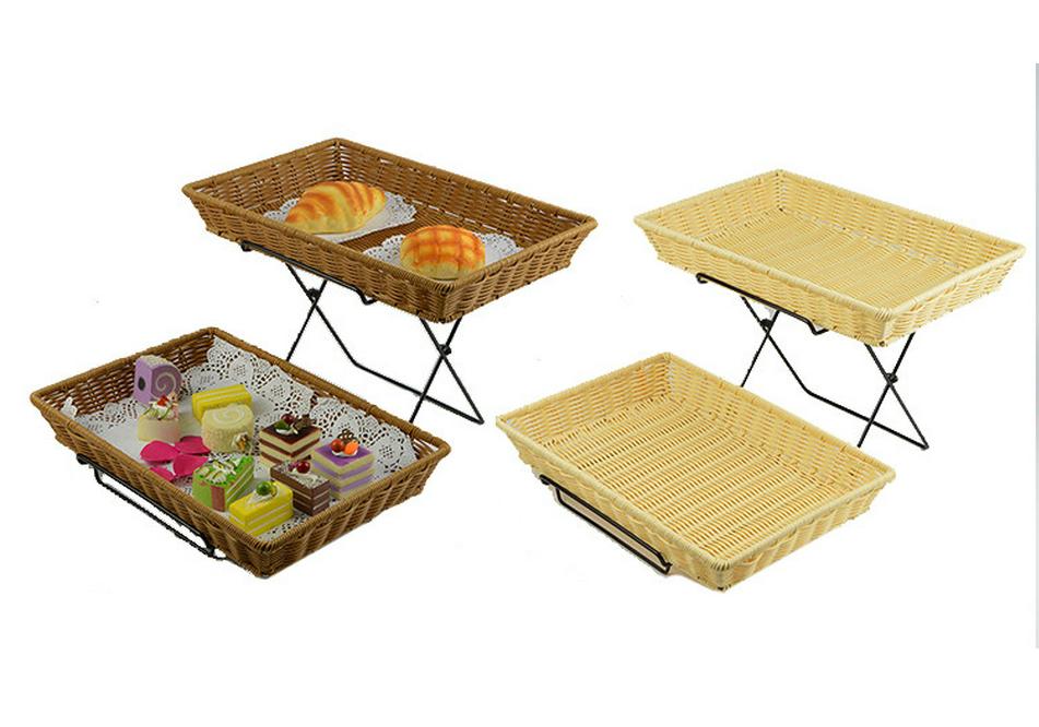 Double-Layer Bread Basket with Lid - Rattan-Style Display Tray with Flip-Top Transparent Cover