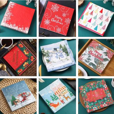 20Pcs/pack 33x33cm Christmas Series Printed Paper Disposable Table Dinner Napkin Tissues Xmas New Year Party Decor