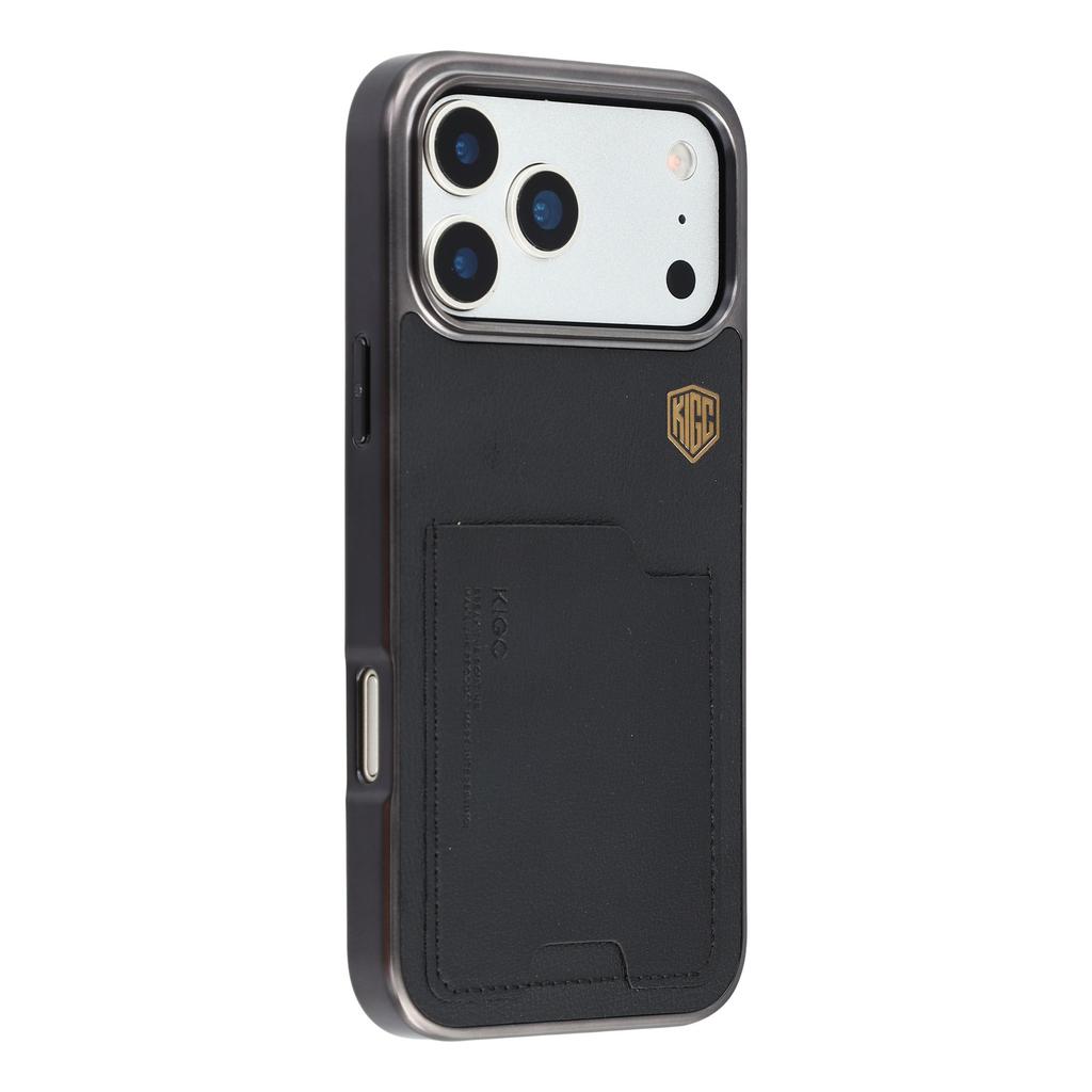 KIGC For iPhone 17 Pro Max Case Leather + PC + TPU Electroplating Phone Cover with Card Holder