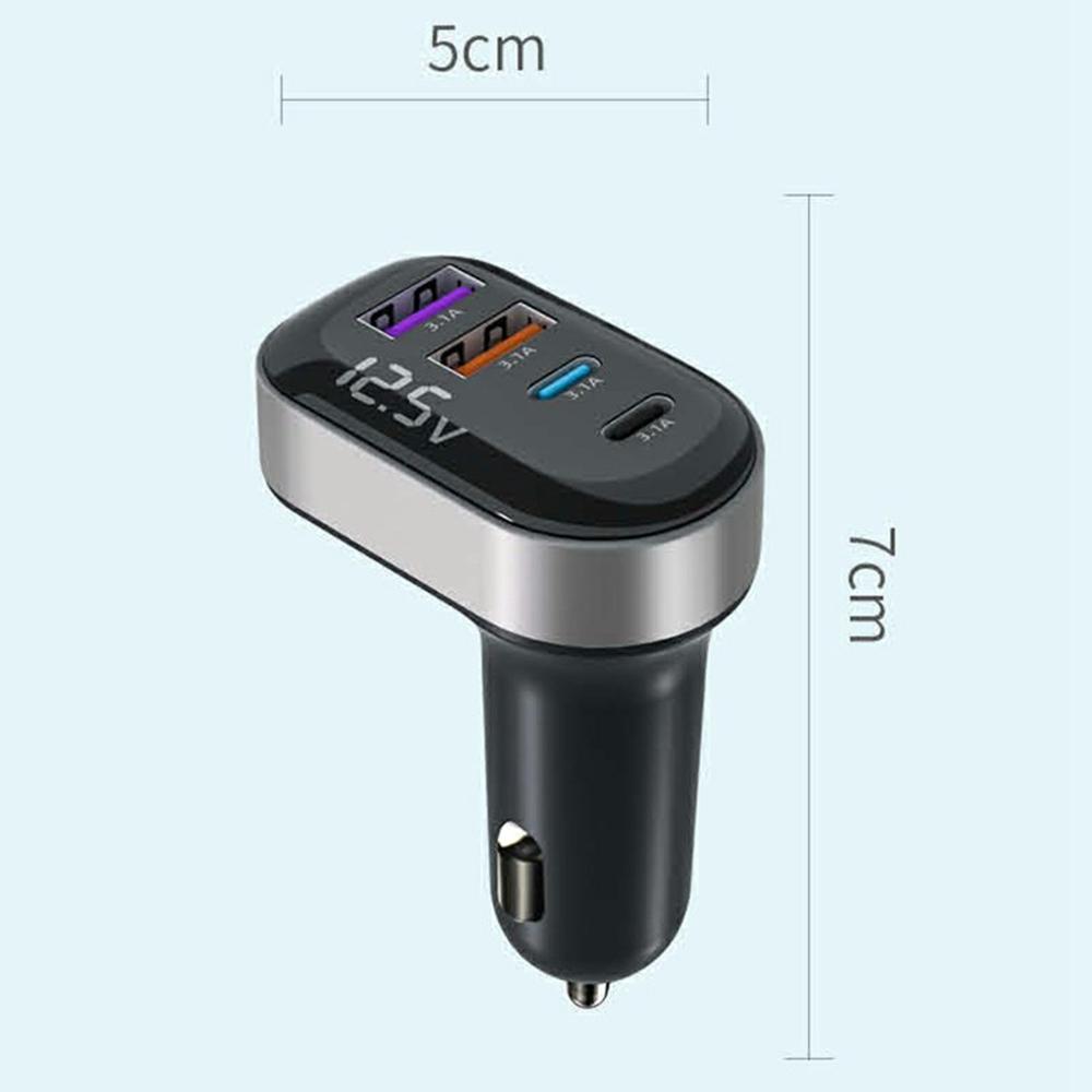 K33 USB-A + Type-C 4-Port Car Charger Fast Charging Adapter with Voltage Display